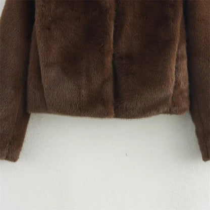 Florette | Women's Plush Brown Faux Fur Statement Jacket