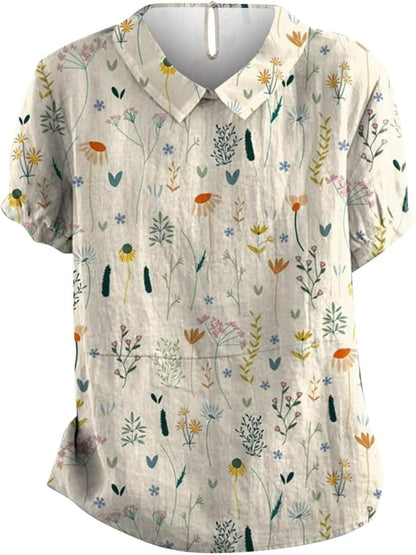 Mia | Women's Polo Shirt Floral Print Short Sleeve Collar
