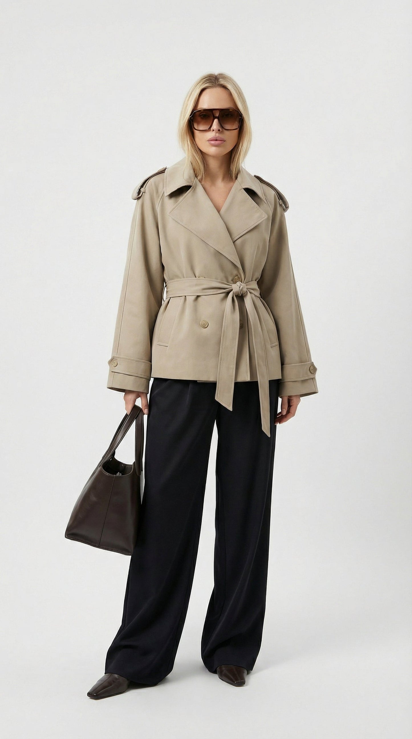 Harriet | Women's Short Belted Khaki Trench Coat