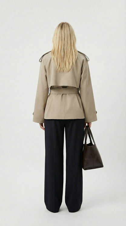 Harriet | Women's Short Belted Khaki Trench Coat