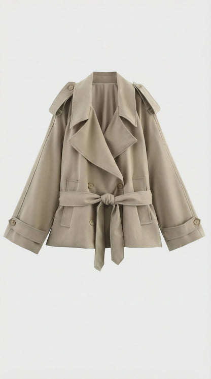 Harriet | Women's Short Belted Khaki Trench Coat