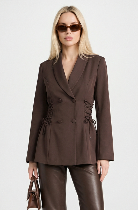 Giselle | Women's Side Lace-Up Tailored Brown Blazer