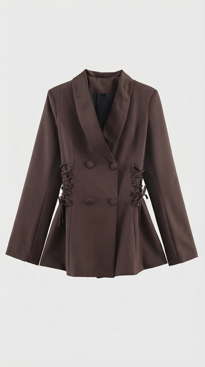 Giselle | Women's Side Lace-Up Tailored Brown Blazer