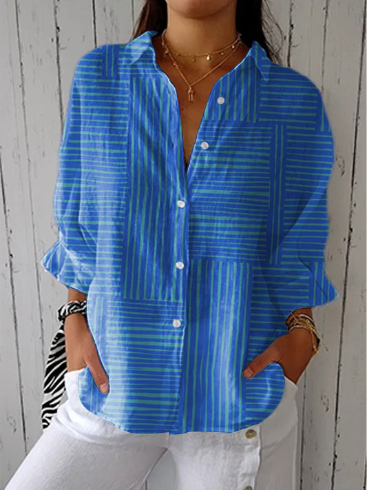 Areva | Women's V-Neck Relaxed Striped Blouse