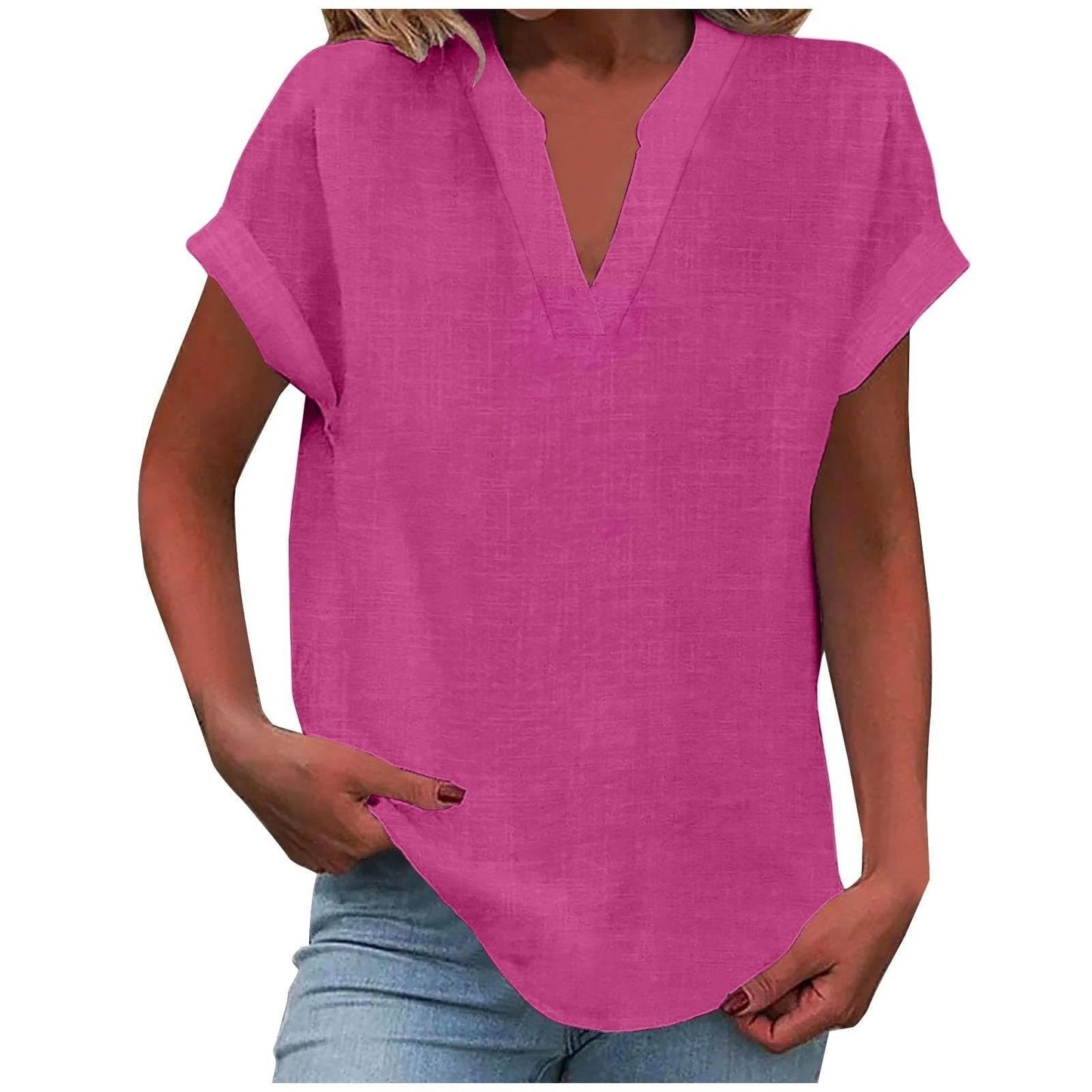 Mia | Women's V-Neck Blouse Relaxed Fit Short Sleeve