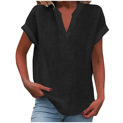 Mia | Women's V-Neck Blouse Relaxed Fit Short Sleeve