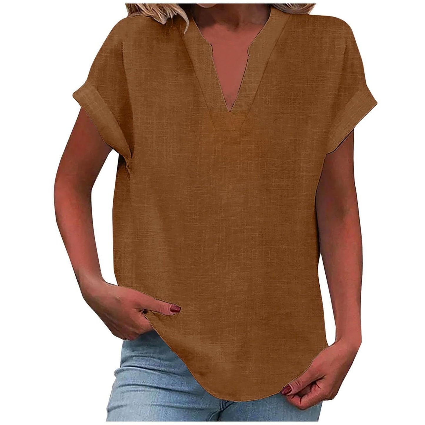 Mia | Women's V-Neck Blouse Relaxed Fit Short Sleeve