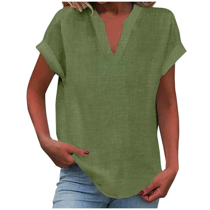 Mia | Women's V-Neck Blouse Relaxed Fit Short Sleeve