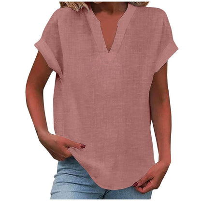 Mia | Women's V-Neck Blouse Relaxed Fit Short Sleeve