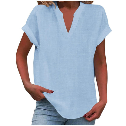 Mia | Women's V-Neck Blouse Relaxed Fit Short Sleeve