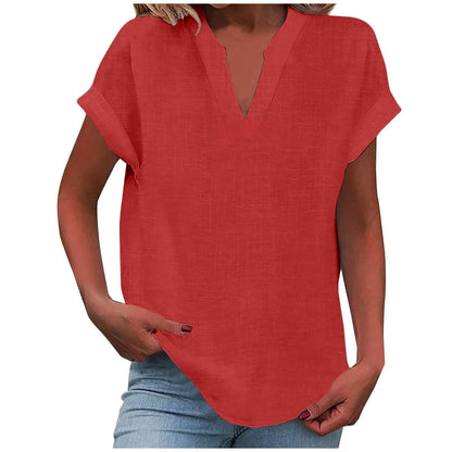 Mia | Women's V-Neck Blouse Relaxed Fit Short Sleeve