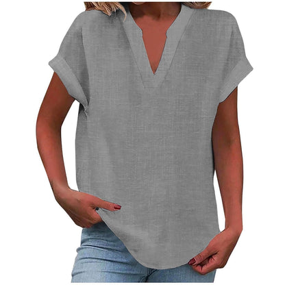 Mia | Women's V-Neck Blouse Relaxed Fit Short Sleeve