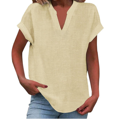 Mia | Women's V-Neck Blouse Relaxed Fit Short Sleeve