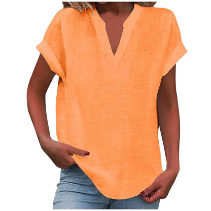Mia | Women's V-Neck Blouse Relaxed Fit Short Sleeve