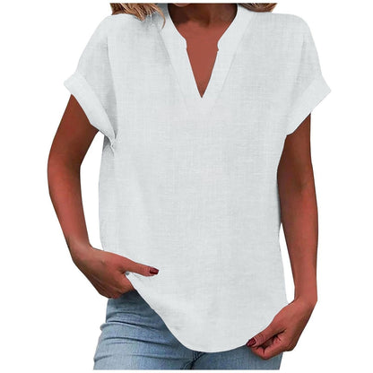 Mia | Women's V-Neck Blouse Relaxed Fit Short Sleeve