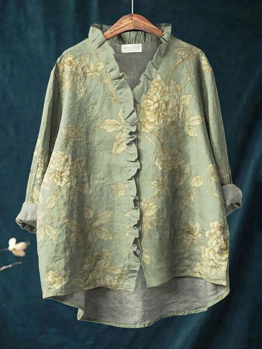 Annunziata | Women's Breathable Linen Relaxed Floral Blouse