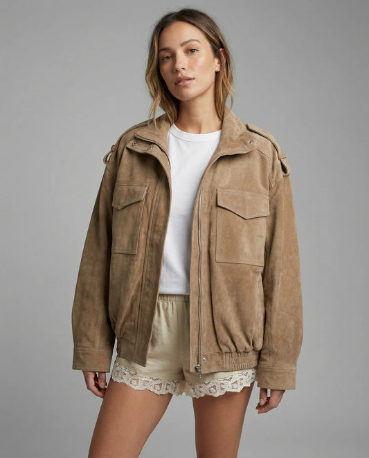 Noelle | Women's Vintage Street Style Khaki Bomber Jacket
