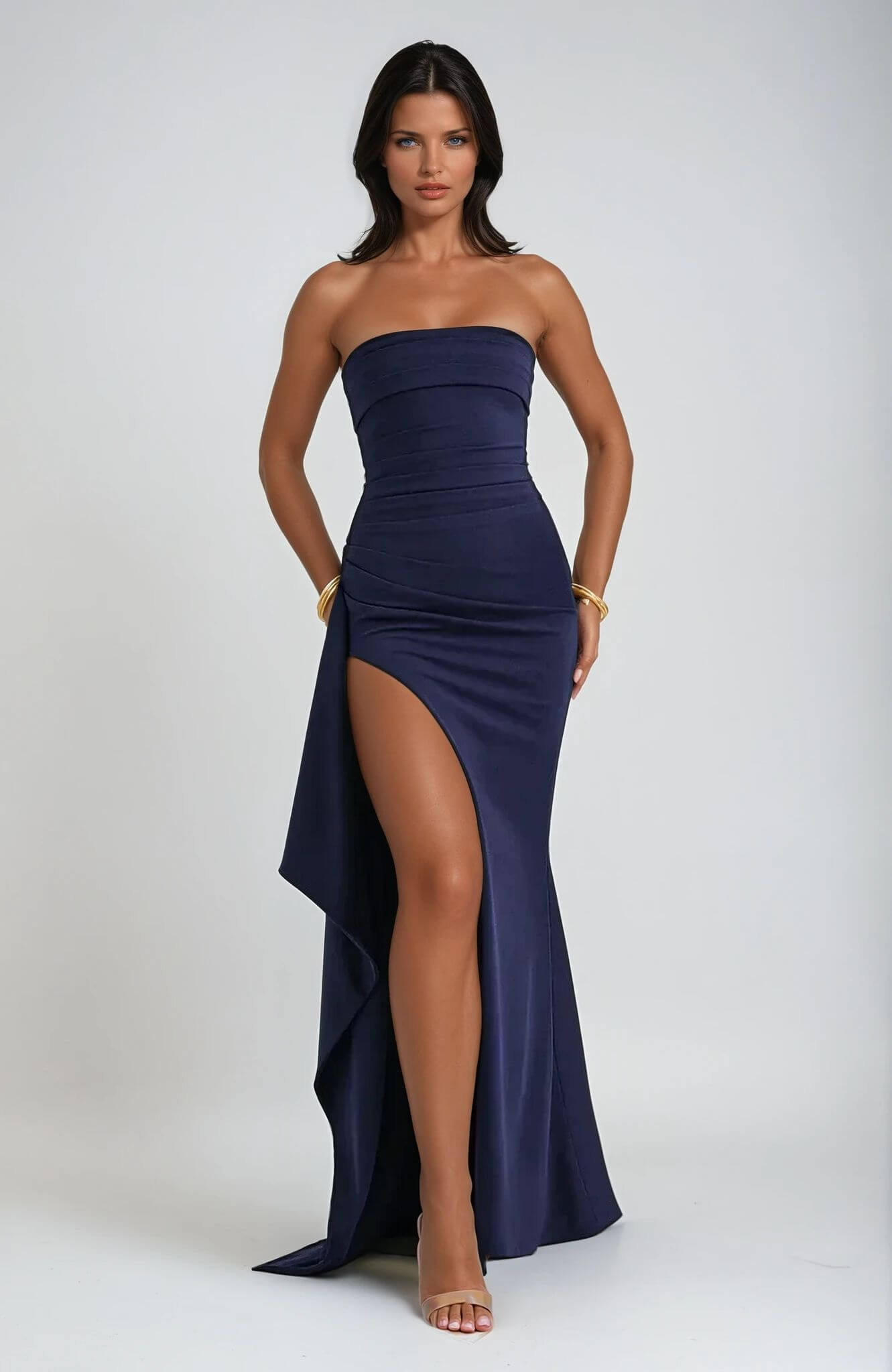 Claudia | Women's Strapless Maxi Dress with Slit for Guests