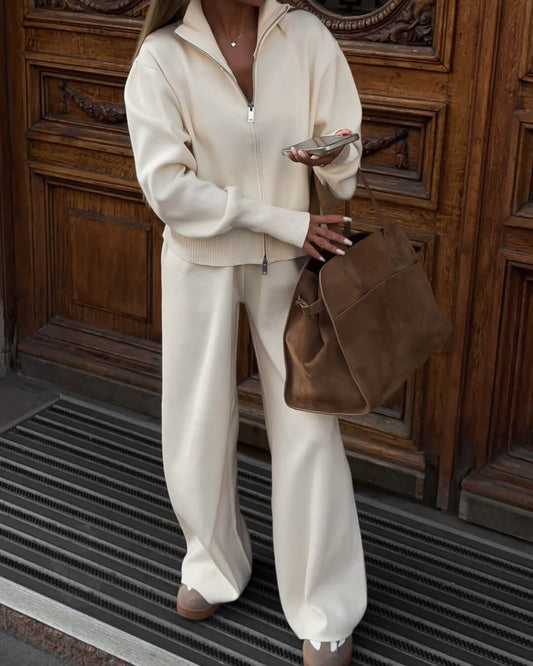 Juliette | Zip-Up Knit Jacket and Wide-Leg Pants Two-Piece Set
