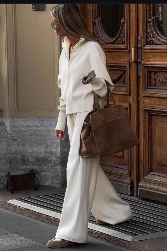 Juliette | Zip-Up Knit Jacket and Wide-Leg Pants Two-Piece Set