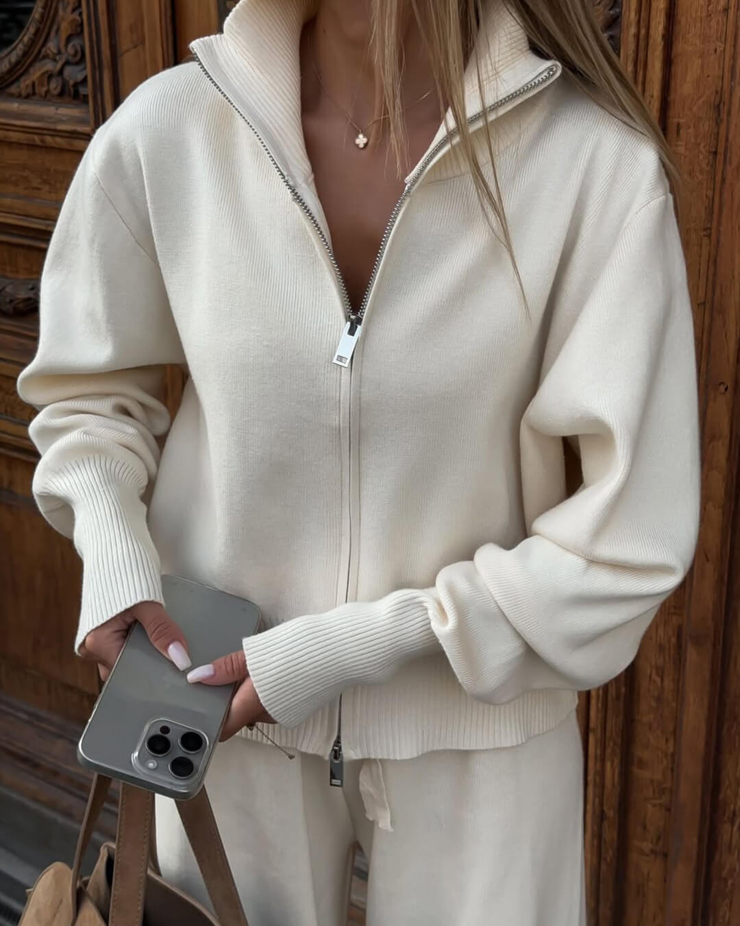 Juliette | Zip-Up Knit Jacket and Wide-Leg Pants Two-Piece Set