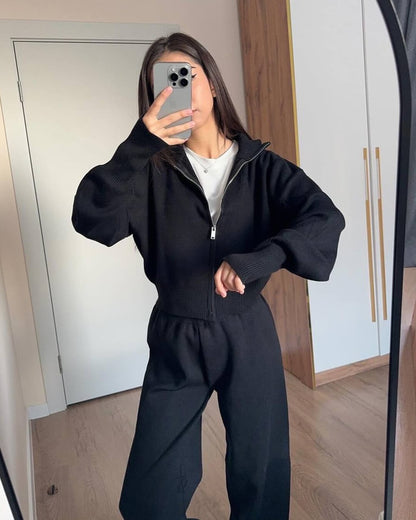 Juliette | Zip-Up Knit Jacket and Wide-Leg Pants Two-Piece Set