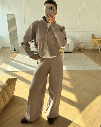 Juliette | Zip-Up Knit Jacket and Wide-Leg Pants Two-Piece Set