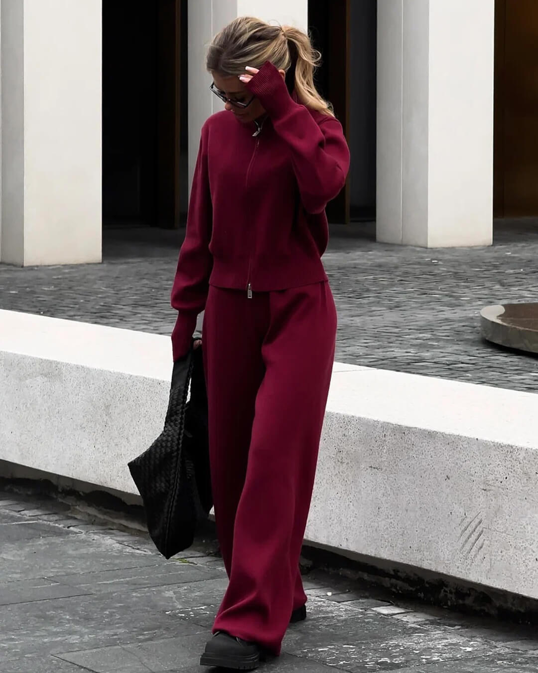Juliette | Zip-Up Knit Jacket and Wide-Leg Pants Two-Piece Set