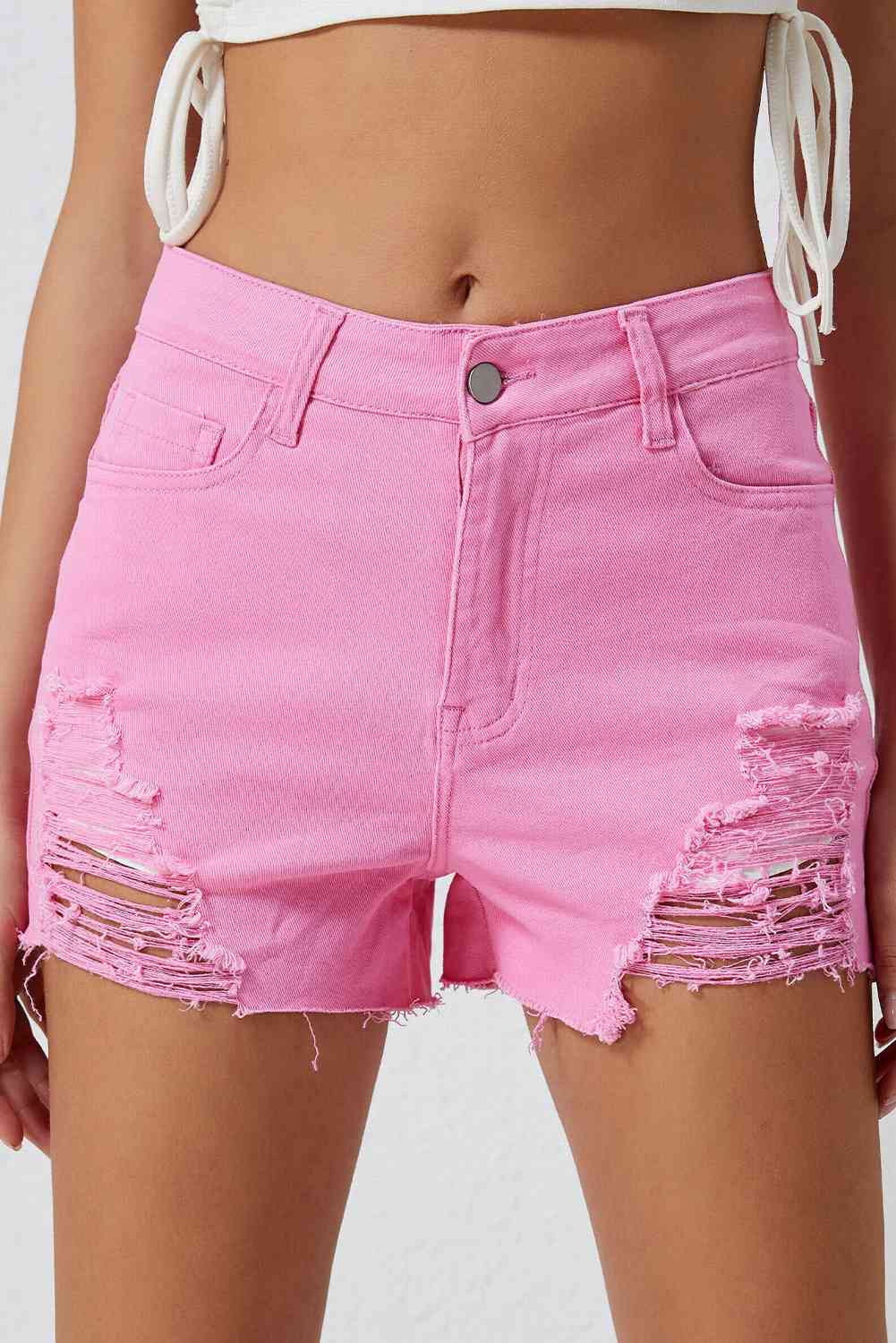 Distressed Denim Shorts Shorts Trendsi Fuchsia Pink 6 