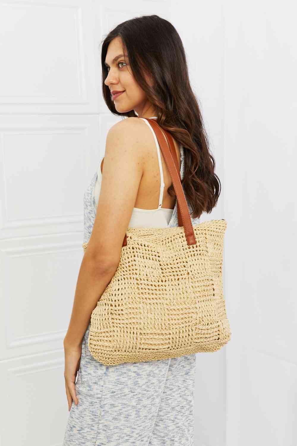 Fame Picnic Date Straw Tote Bag Tote Bags Trendsi Ivory One Size 