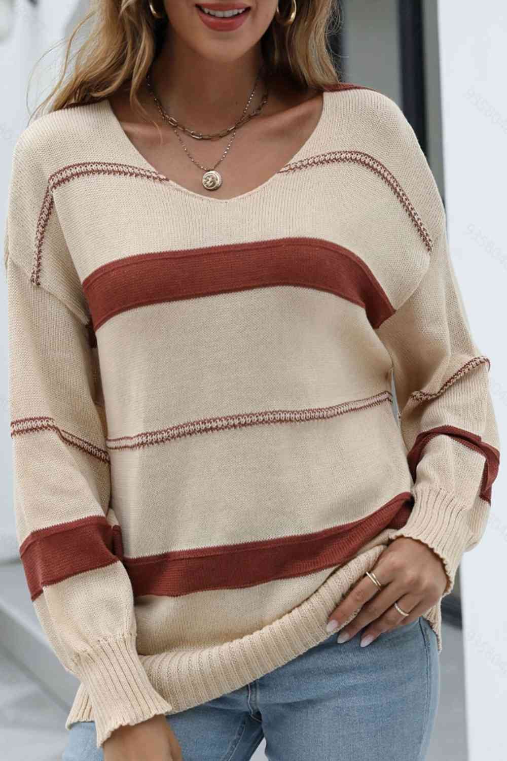 Contrast Long Sleeve Knit Top Long Sleeve Tops Trendsi Sand S 