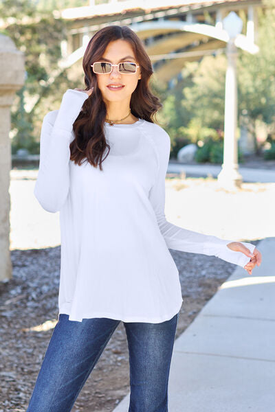 Basic Bae Full Size Round Neck Long Sleeve T-Shirt T Shirts Trendsi White S 