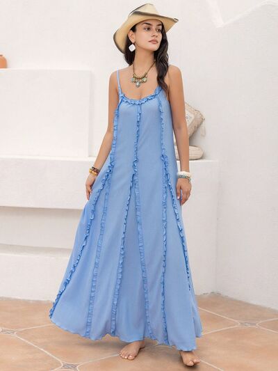Frill Scoop Neck Maxi Cami Dress Maxi Dresses Trendsi Misty  Blue S 