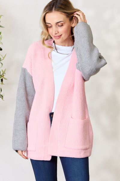 BiBi Contrast Open Front Cardigan with Pockets Cardigans Trendsi   
