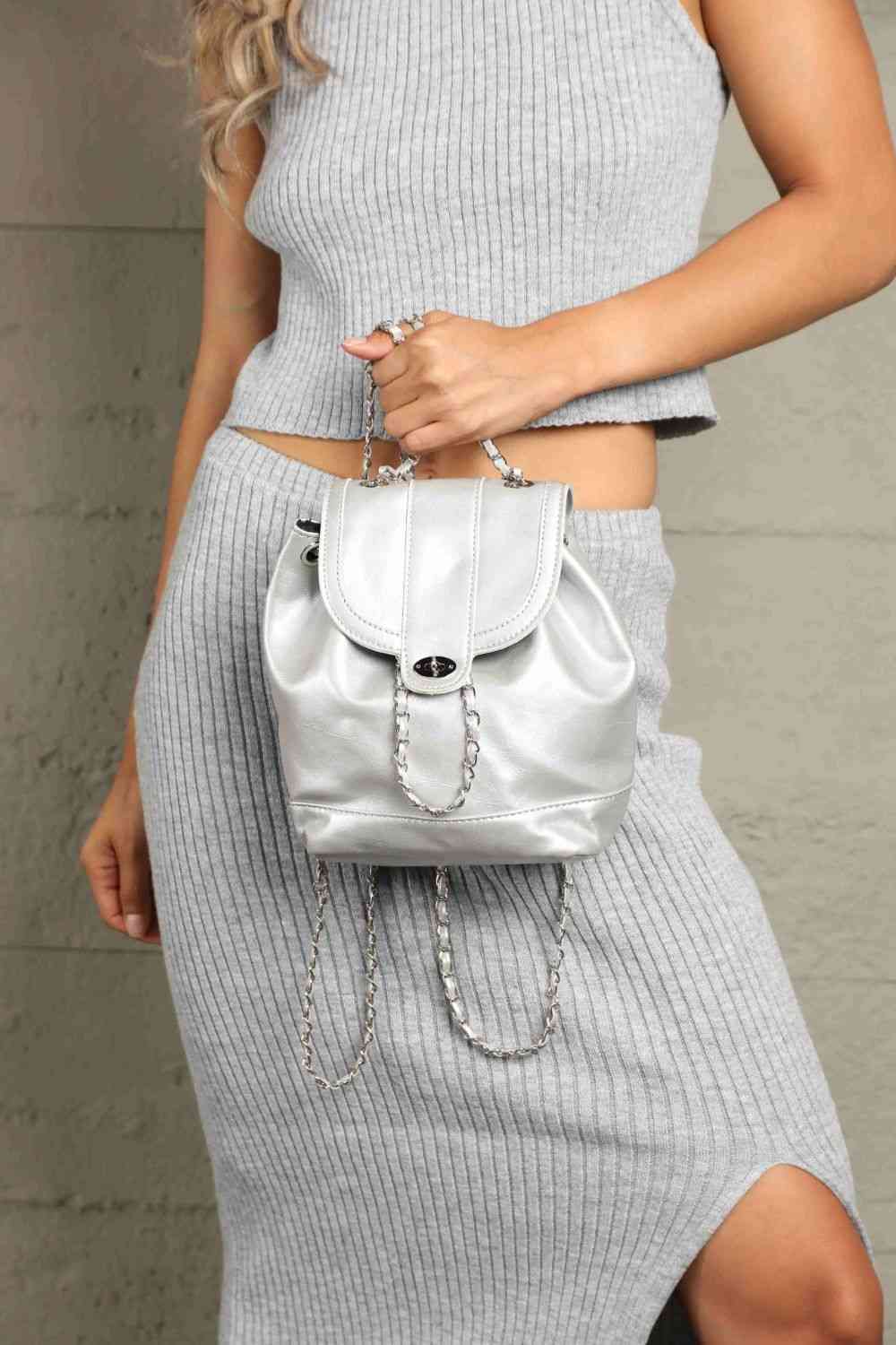 Adored PU Leather Backpack Backpacks Trendsi Silver One Size 