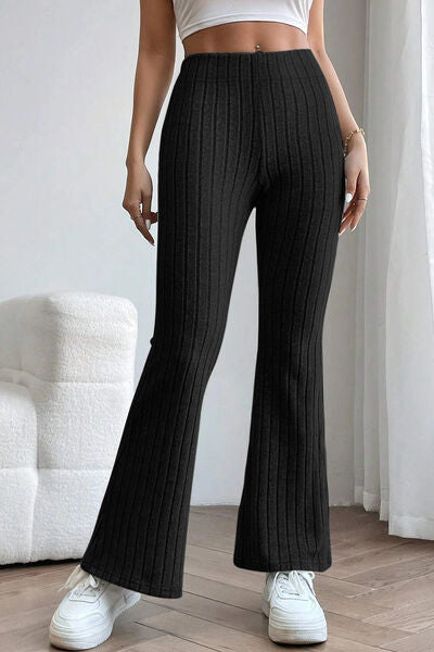 Basic Bae Full Size Ribbed High Waist Flare Pants Pants Trendsi Black S 