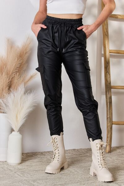 Color 5 Faux Leather Cargo Pants Pants Trendsi Black S 