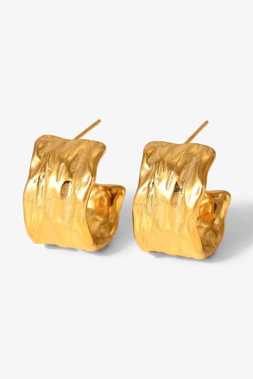 18K Gold-Plated Hammered C-Hoop Earrings Earrings Trendsi Gold One Size 
