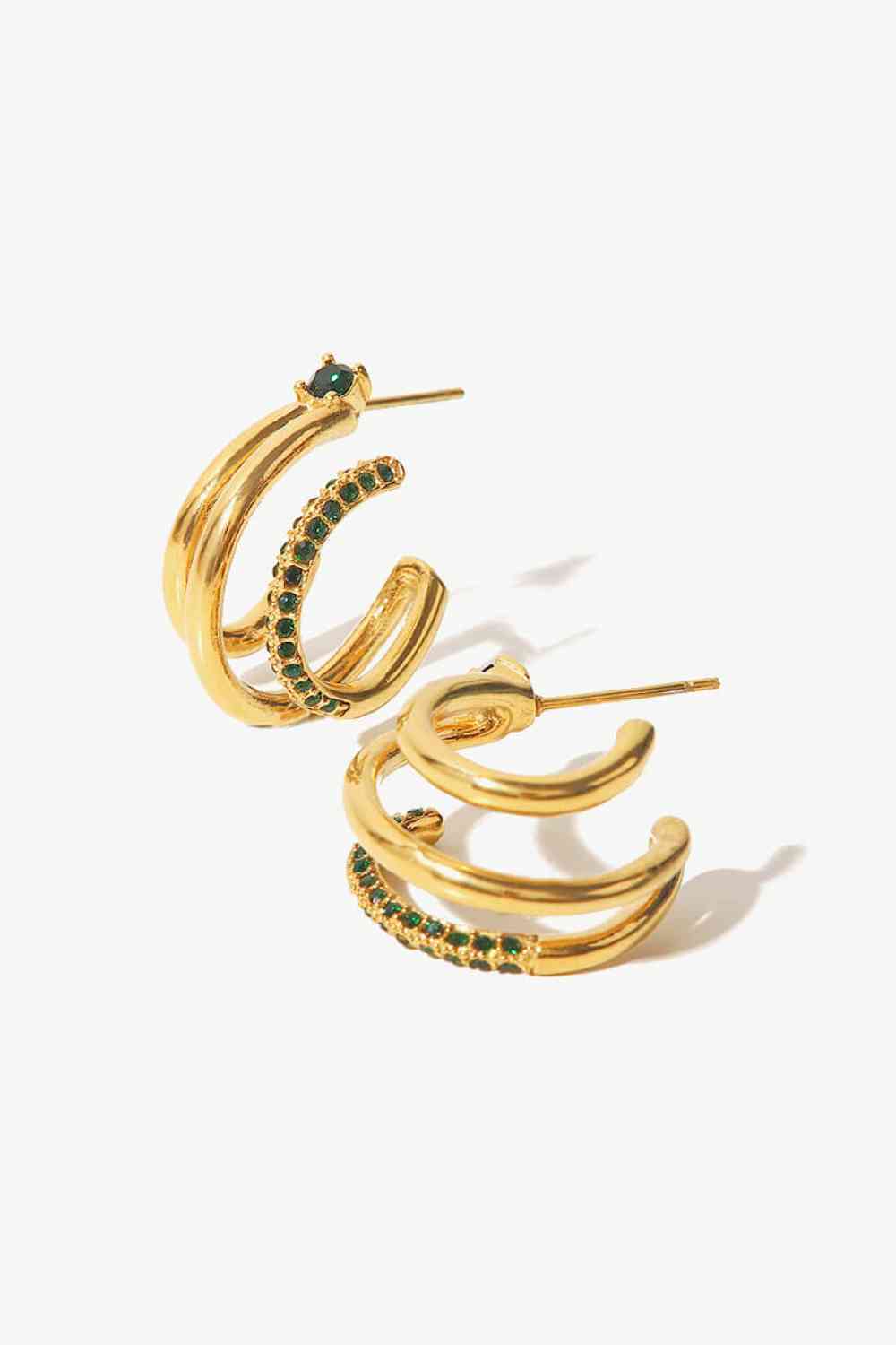 18K Gold Plated Cubic Zirconia Wrap C-Hoop Earrings Earrings Trendsi Gold/Green One Size 