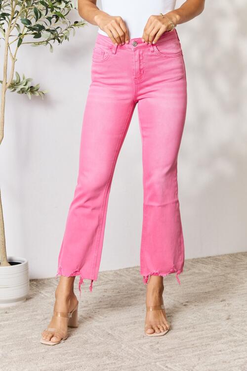 BAYEAS Frayed Hem Bootcut Jeans Jeans Trendsi Fuchsia Pink 0(24) 