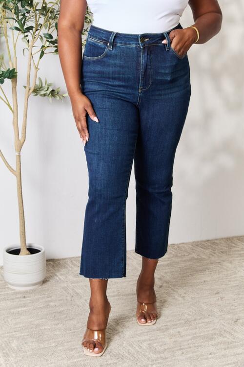 BAYEAS Full Size Raw Hem Straight Jeans Jeans Trendsi Dark 0(24) 